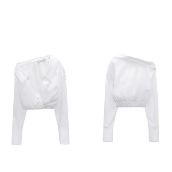 Zara Asymmetric Crop White Shirt Size S 8512/545 - Picture 6 of 7